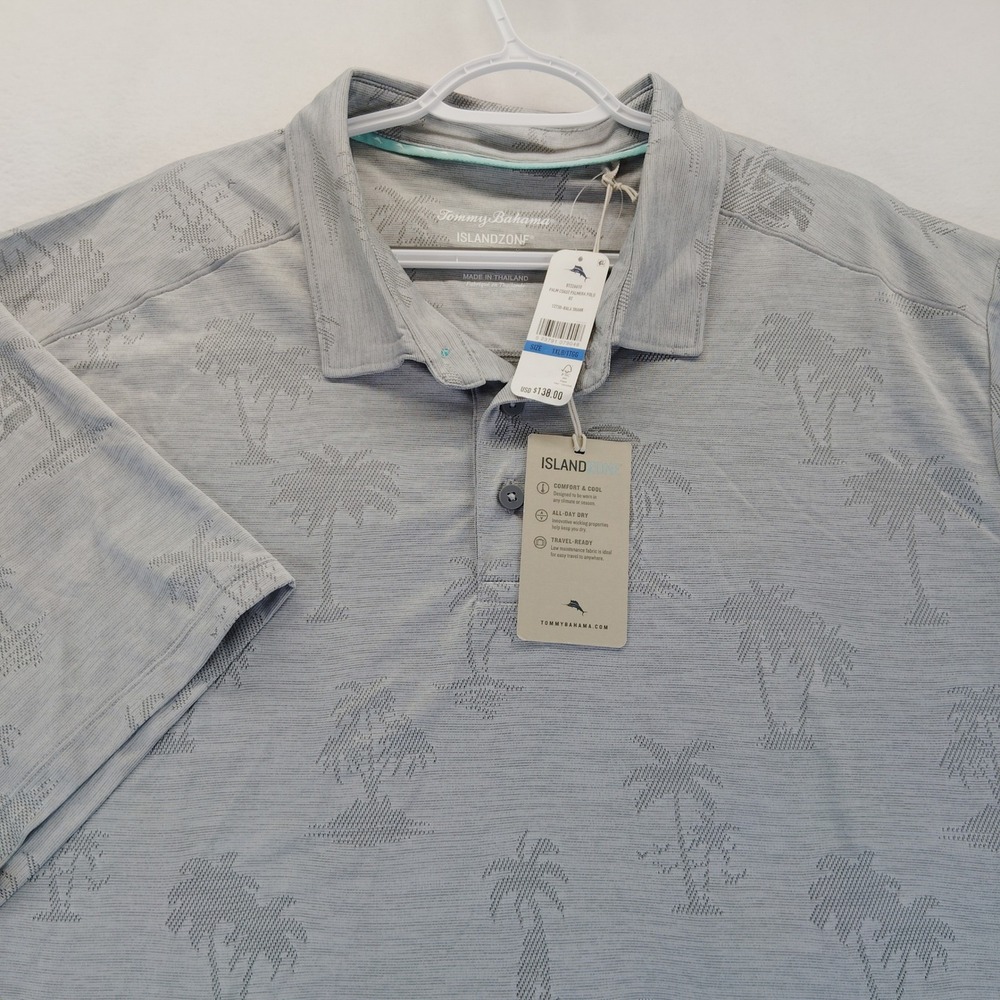 Tommy Bahama Palm Coast Palmera Polo Mens 1XLB Grey New IslandZone Tropical